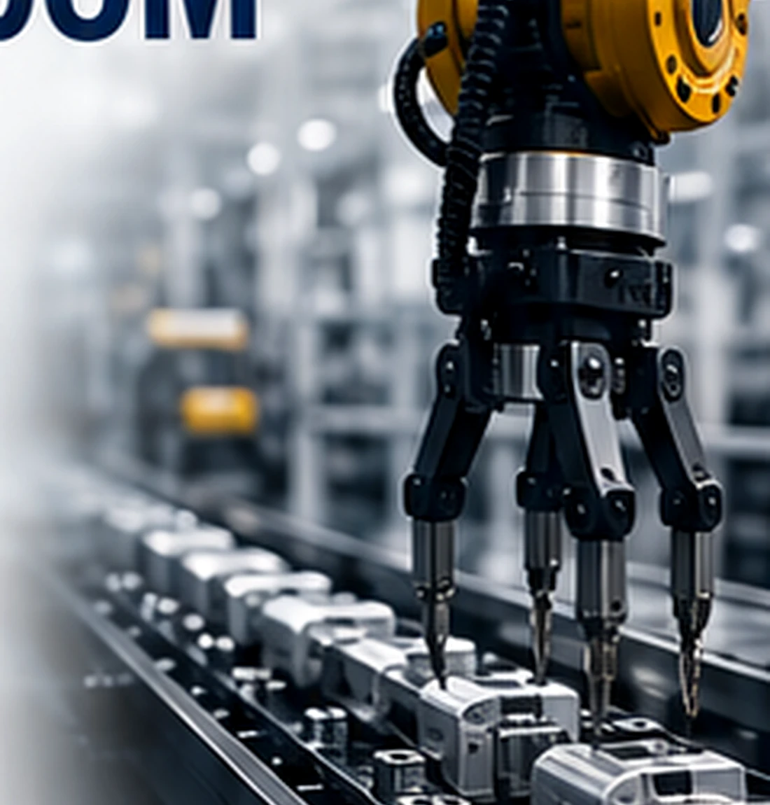 Industrial robotic arm assembling components on a modern manufacturing line